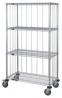 3 Sided Dolly Base Wire Shelf Cart (3 Wire Shelves & 1 Solid She